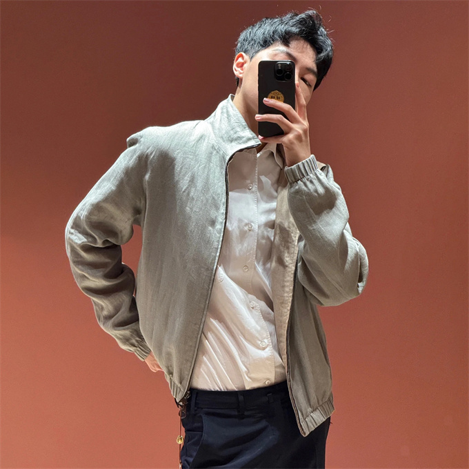 loro piana linen zip-up jacket